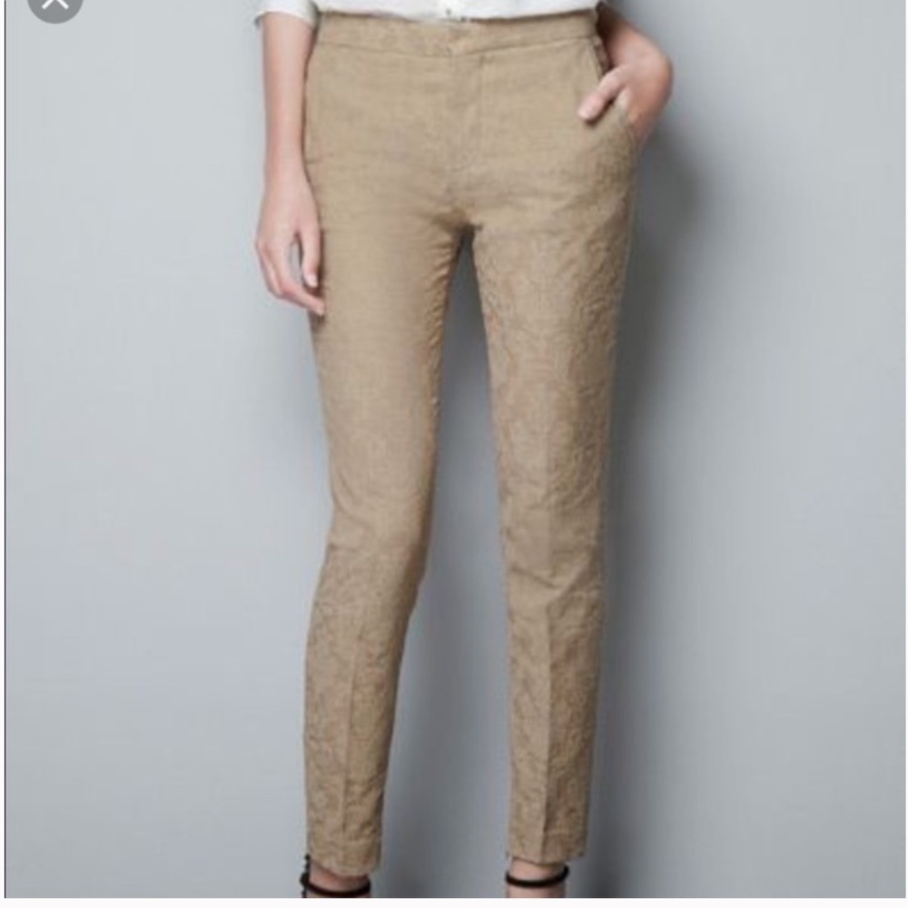 ZARA | Light Tan Textured Cigarette Pant